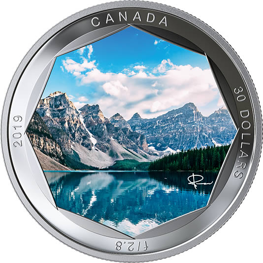 RCM-New-Release:-2019-Pure-Silver-Coloured-Coin---Peter-Mckinnon-Photo-Series:-Moraine-Lake